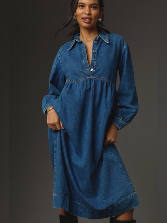 Anthropologie Dresses & Skirts - Anthropologie Seen Worn Kept Long-Sleeve Denim Midi Dress